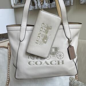Coach Embossed Tote & Matching Accordion Zip Wallet Set | Chalk Horse & Carriage